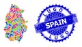 Spot Collage Lugo Province Map and Grunge Seal