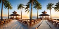 Spot the difference Beach pavilion at sunset with coconut trees photorealistic Royalty Free Stock Photo