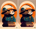 Spot the difference beaver hardhat vector graphics illustration