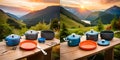 Spot the difference camping dinner mountain scenery photorealistic