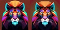 Spot the difference colorful cubist lion portrait