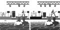 Spot the difference couple at rock concert vector graphics grayscale Royalty Free Stock Photo