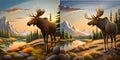 Spot the difference moose mountain stream illustration