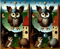 Spot the difference Owl absurd art Royalty Free Stock Photo