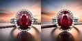 Spot the difference red ruby diamonds white gold ring photorealistic Royalty Free Stock Photo