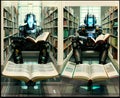 Spot the difference robot reading books illustration