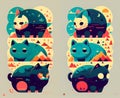 Spot the difference three cats illustration