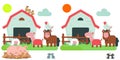 Spot the differences farm barn animals vector graphics illustration Royalty Free Stock Photo