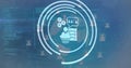 Spot of light and digital icons against globe and data processing on blue background Royalty Free Stock Photo
