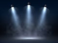 Spot light interior. Realistic directed light streams, illuminated fog, theatre scene or concert club searchlights beams