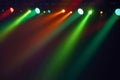 Spot lights over dark background, rock music concert stage illumination equipment Royalty Free Stock Photo