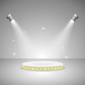 Spot lights vector. Pedestal illuminated by spotlights on a light background. Realistic scene illumination transparent Royalty Free Stock Photo