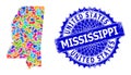 Spot Mosaic Mississippi State Map and Distress Stamp Seal