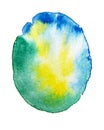 Spot watercolor decorative blue green yellow color overflows. Illustration on a white background. Royalty Free Stock Photo