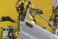 The spot welding the automotive parts by  the robotic arm. Royalty Free Stock Photo