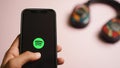 Spotify music app on the smartphone, app for music, radio and podcast streaming