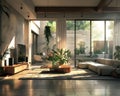 Spotless airy living space contrasted with a dark, dirty section, soft daylight, side view, stark contrast