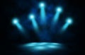 Spotlight blue disco smoke stage background. Royalty Free Stock Photo