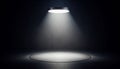 Single Spotlight in Dark Room: Lit Stage Illumination with Beam on Circular Area Focus Lighting Design in Empty Room Indoor Royalty Free Stock Photo