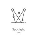 spotlight icon vector from event collection. Thin line spotlight outline icon vector illustration. Outline, thin line spotlight