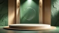 Textured Green Wall with Spotlighted Podium and Wood Accents Royalty Free Stock Photo