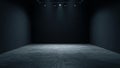 Spotlight illumination highlights the empty dark room interior with concrete floor perfect for product presentation or dramatic Royalty Free Stock Photo