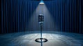Spotlight on microphone in empty stage setting for performance and expression concept Royalty Free Stock Photo