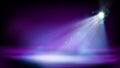 Spotlight on purple background. Vector illustration.