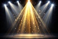Spotlight on stage or gods rays with particles isolated on black background Royalty Free Stock Photo
