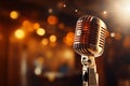 Spotlight on a retro microphone, stage with bokeh, music concept