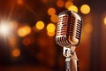 Spotlight on a retro microphone, stage with bokeh, music concept Royalty Free Stock Photo