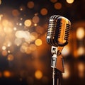 Spotlight on a retro microphone, stage with bokeh, music concept