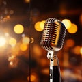 Spotlight on a retro microphone, stage with bokeh, music concept Royalty Free Stock Photo