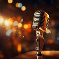 Spotlight on a retro microphone, stage with bokeh, music concept Royalty Free Stock Photo