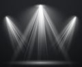 Spotlight scene. Light effect spot projector ray studio glow lamp beams shining bright lighting show, scene illumination