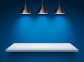 Spotlight shelf on wall background vector design. Light gallery spot empty room advertising shelf lamp Royalty Free Stock Photo