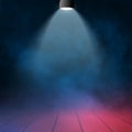 Spotlight with smoke on stage background. Light spot vector party show. Illuminated empty club or theater scene Royalty Free Stock Photo