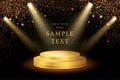 Spotlight on stage and Gold Glitter Vector on Black Background Royalty Free Stock Photo