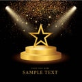 Spotlight on stage with Gold Star and Glitter Vector on Black Background Royalty Free Stock Photo