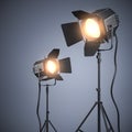 Spotlight studio lighting equipment for photography or videography on grey backgound Royalty Free Stock Photo