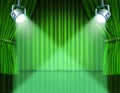 Spotlights on green velvet cinema curtains