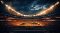 Spotlights Illuminate the Crowded Football Arena. Generative AI