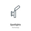 Spotlights outline vector icon. Thin line black spotlights icon, flat vector simple element illustration from editable technology Royalty Free Stock Photo