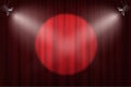 Spotlights on red curtain background. Vector cinema, theater or circus background. Royalty Free Stock Photo