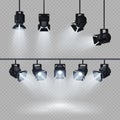 Spotlights with white light collection isolated on transparent background Royalty Free Stock Photo