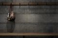 Worn Vintage Boxing Gloves Hanging In Change Room Royalty Free Stock Photo