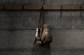 Worn Vintage Boxing Gloves Hanging In Change Room Royalty Free Stock Photo