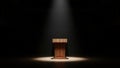 Spotlit wooden podium in dark empty auditorium scene Royalty Free Stock Photo
