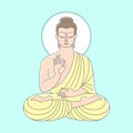 Sitting Buddha colorful flat line vector illustration