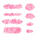 Pink watercolor brush strokes, spots, oval smears set Royalty Free Stock Photo